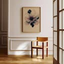 Room view with a full frame of A japandi pastel pencil illustration, a cherry blossom flower