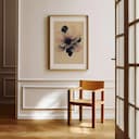 Room view with a matted frame of A japandi pastel pencil illustration, a cherry blossom flower