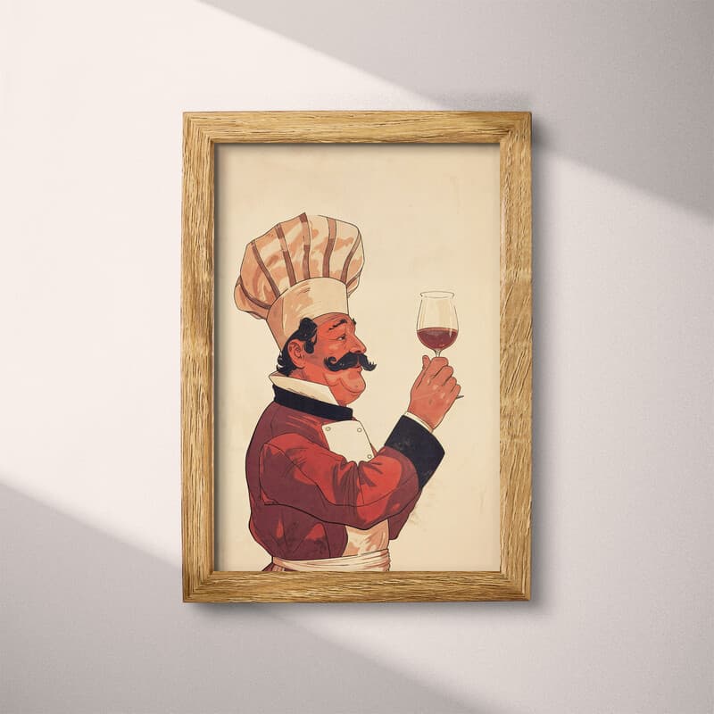 Full frame view of A vintage cartoon drawing, a chef holding a glass of wine