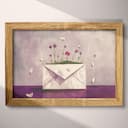 Full frame view of A vintage pastel pencil illustration, an envelope on a table with flowers growing inside