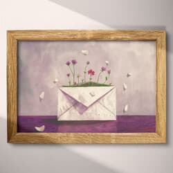 Envelope Digital Download | Still Life Wall Decor | Flowers Decor | Pink, Purple and Green Print | Vintage Wall Art | Living Room Art | Housewarming Digital Download | Valentine's Day Wall Decor | Spring Decor | Pastel Pencil Illustration