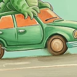 Alligator Car Art | Animal Wall Art | Animals Print | Blue, Beige, Orange, Green and Black Decor | Cute Simple Wall Decor | Kids Digital Download | Back To School Art | Summer Wall Art | Cartoon Drawing