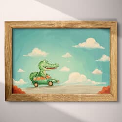 Alligator Car Art | Animal Wall Art | Animals Print | Blue, Beige, Orange, Green and Black Decor | Cute Simple Wall Decor | Kids Digital Download | Back To School Art | Summer Wall Art | Cartoon Drawing