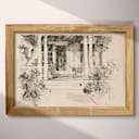 Full frame view of A vintage graphite sketch, a front porch