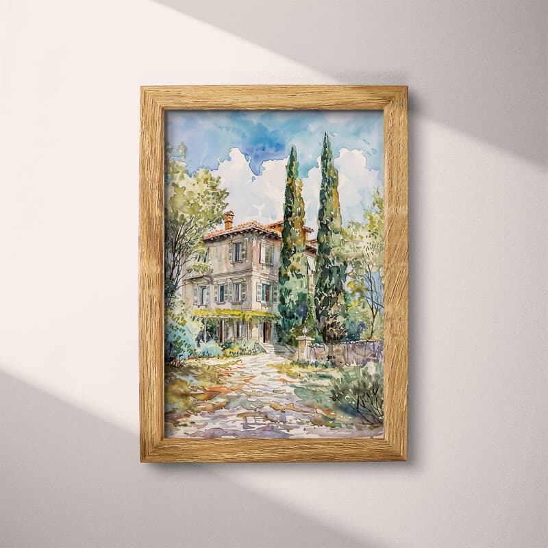 Full frame view of An impressionist watercolor painting, italian villa