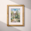 Matted frame view of An impressionist watercolor painting, italian villa