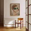 Room view with a full frame of An abstract vintage oil painting, a woman with green eye shadow