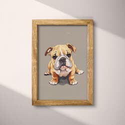 Bulldog Digital Download | Animal Wall Decor | Gray, Black and Brown Decor | Chibi Print | Kids Wall Art | Baby Shower Art | Pastel Pencil Illustration