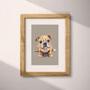Matted frame view of A cute chibi anime pastel pencil illustration, a bulldog