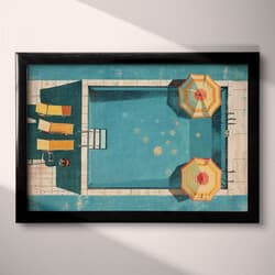 Swimming Pool Digital Download | Swimming Wall Decor | Landscapes Decor | Blue, Beige, Black and Orange Print | Retro Wall Art | Bathroom Art | Housewarming Digital Download | Summer Wall Decor | Pastel Pencil Illustration