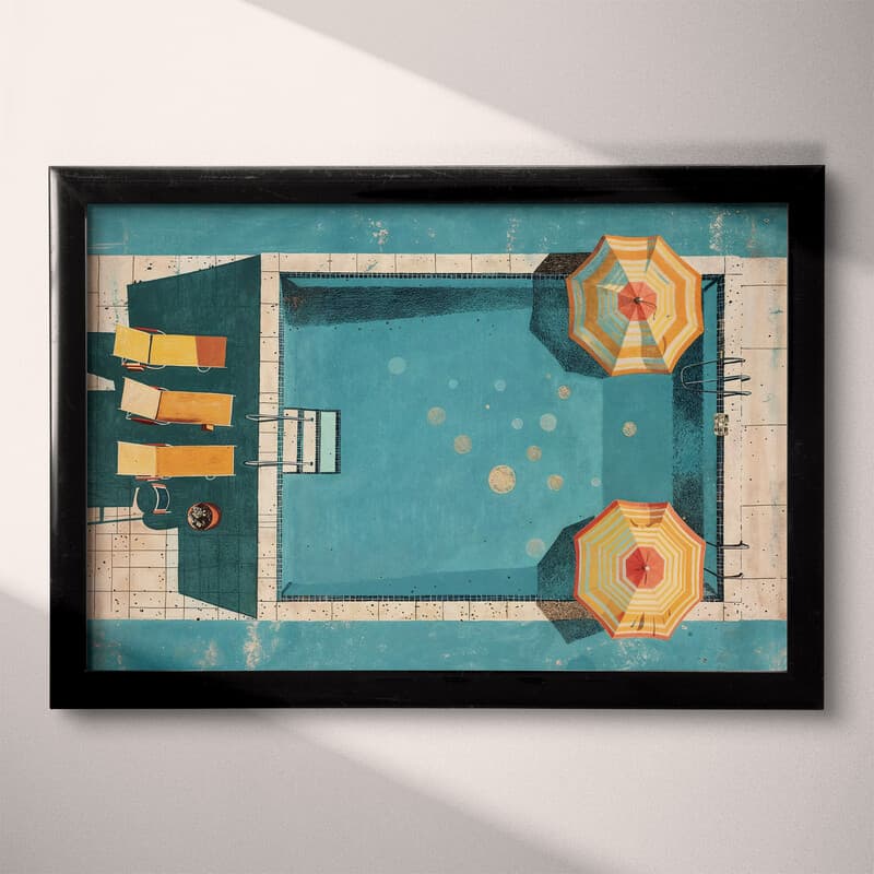 Full frame view of A retro pastel pencil illustration, a swimming pool, overhead view