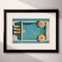 Matted frame view of A retro pastel pencil illustration, a swimming pool, overhead view