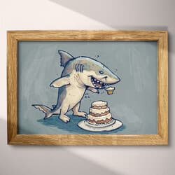 Shark Art | Marine Life Wall Art | Animals Print | Gray, White, Blue and Brown Decor | Cute Simple Wall Decor | Kids Digital Download | Birthday Art | Summer Wall Art | Cartoon Drawing