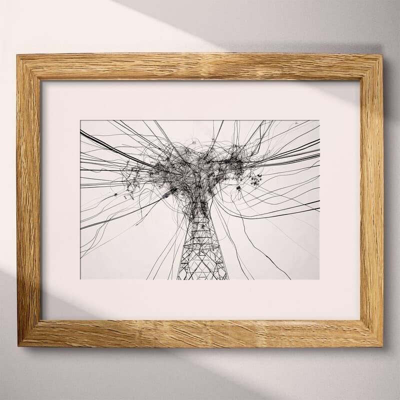 Matted frame view of A vintage graphite sketch, power lines