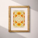 Matted frame view of A retro textile print, symmetric popcorn pattern