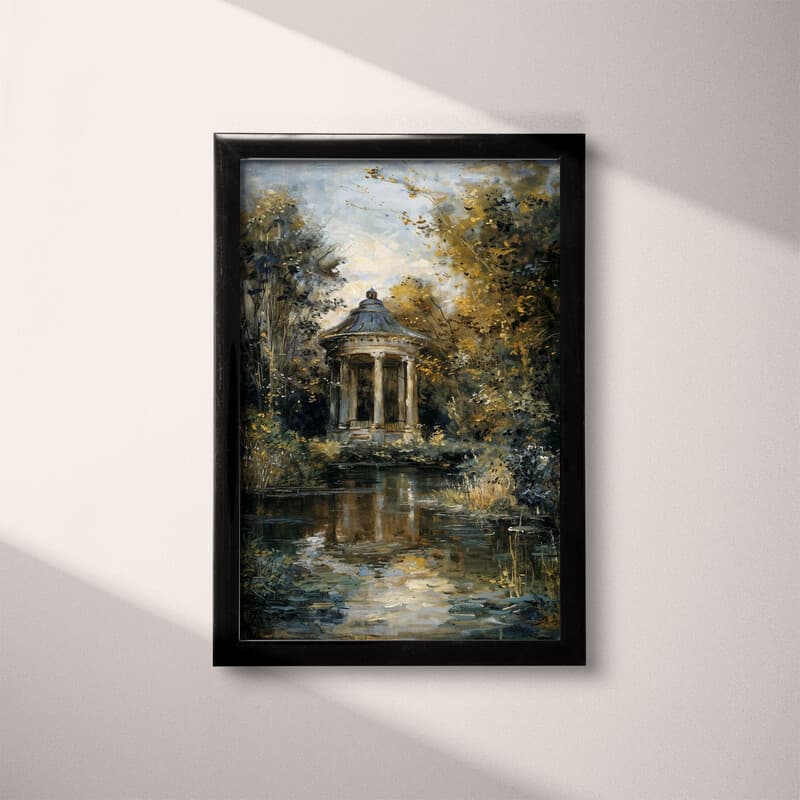 Full frame view of An impressionist oil painting, a gazebo and a garden