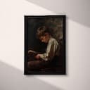 Full frame view of A baroque oil painting, a boy reading, side view