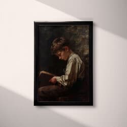 Boy Reading Digital Download | Portraits Wall Decor | Portrait Decor | Black, Brown and Beige Print | Baroque Wall Art | Living Room Art | Back To School Digital Download | Autumn Wall Decor | Oil Painting