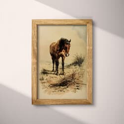 Horse Digital Download | Animal Wall Decor | Animals Decor | Brown and Black Print | Vintage Wall Art | Living Room Art | Autumn Digital Download | Pastel Pencil Illustration