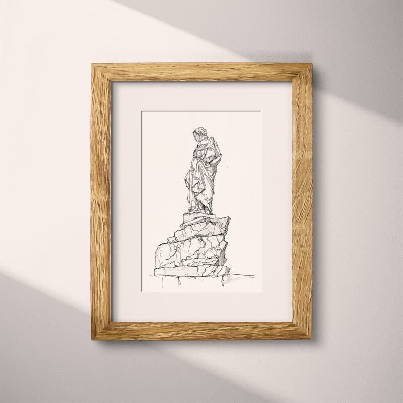 Matted frame view of A vintage pencil sketch, a garden sculpture