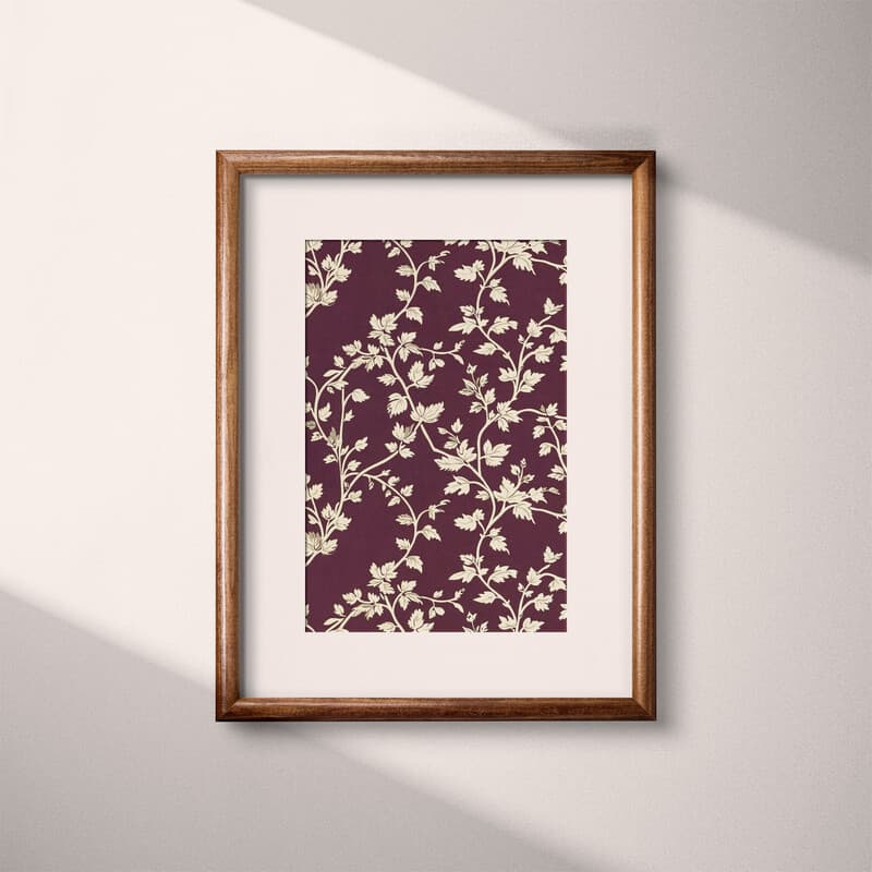 Matted frame view of A botanical textile print, vine pattern