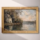 Full frame view of An impressionist oil painting, cottage by the lake