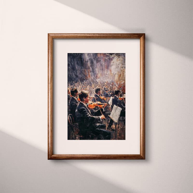 Matted frame view of A vintage oil painting, an orchestra performance, distant view