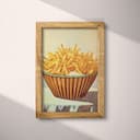 Full frame view of A vintage pastel pencil illustration, basket of french fries on a table