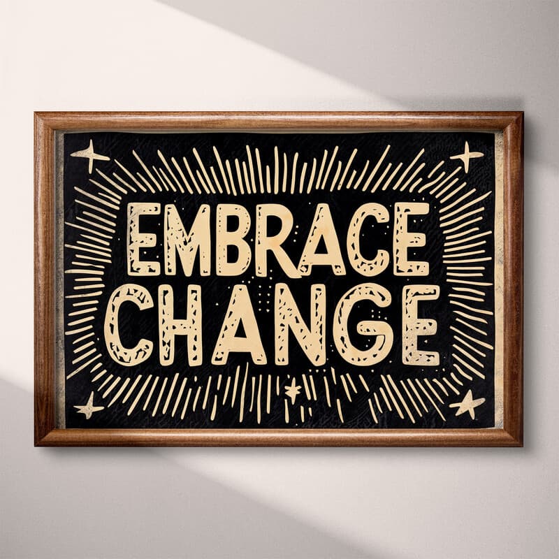 Full frame view of A vintage linocut print, the words "EMBRACE CHANGE"