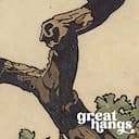 Closeup view of A vintage cartoon drawing, swings on a tree branch over a lake