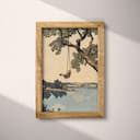 Full frame view of A vintage cartoon drawing, swings on a tree branch over a lake