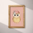 Full frame view of A cute simple cartoon drawing, an owl with flowers on its head