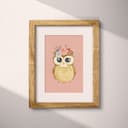 Matted frame view of A cute simple cartoon drawing, an owl with flowers on its head