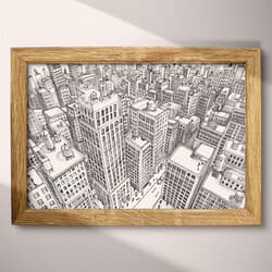 City Block Digital Download | Urban Wall Decor | Architecture Decor | White, Black and Gray Print | Vintage Wall Art | Office Art | Housewarming Digital Download | Graphite Sketch