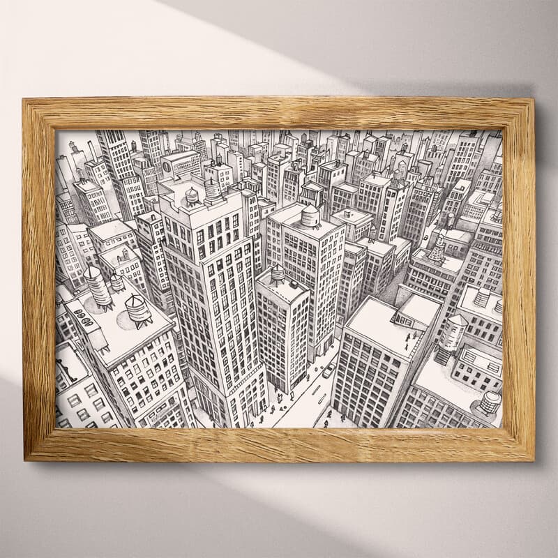 Full frame view of A vintage graphite sketch, aerial view of a city block