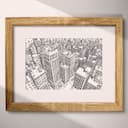 Matted frame view of A vintage graphite sketch, aerial view of a city block