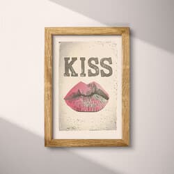 Kiss Digital Download | Romantic Wall Decor | White, Black, Brown and Pink Decor | Vintage Print | Bedroom Wall Art | Bachelor Party Art | Valentine's Day Digital Download | Linocut Print