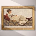 Full frame view of A vintage oil painting, woman laying on lounge, side view