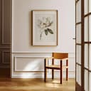 Room view with a matted frame of A vintage pastel pencil illustration, a magnolia flower