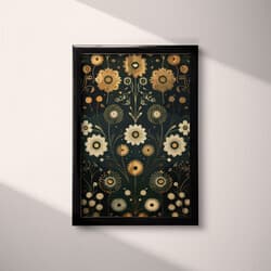 Floral Art | Floral Wall Art | Flowers Print | Black, Beige, Brown and Orange Decor | Contemporary Wall Decor | Living Room Digital Download | Housewarming Art | Autumn Wall Art | Textile