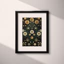 Matted frame view of A contemporary textile print, symmetric floral pattern