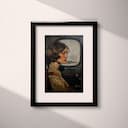 Matted frame view of A vintage oil painting, a woman in an airplane, side view