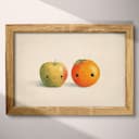 Full frame view of A cute chibi anime pastel pencil illustration, an apple and an orange