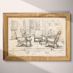 Patio Chairs Digital Download | Outdoor Furniture Wall Decor | Architecture Decor | White, Black and Gray Print | Vintage Wall Art | Living Room Art | Housewarming Digital Download | Summer Wall Decor | Graphite Sketch