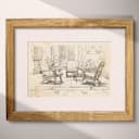 Matted frame view of A vintage graphite sketch, patio chairs