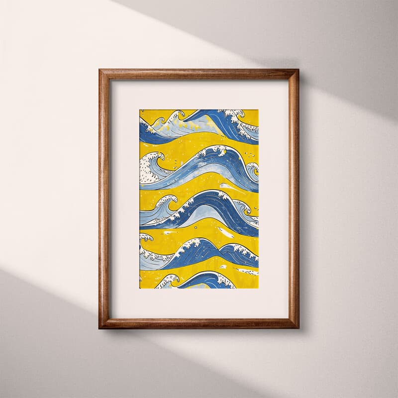 Matted frame view of A wabi sabi textile print, symmetric wave pattern