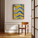 Room view with a full frame of A wabi sabi textile print, symmetric wave pattern