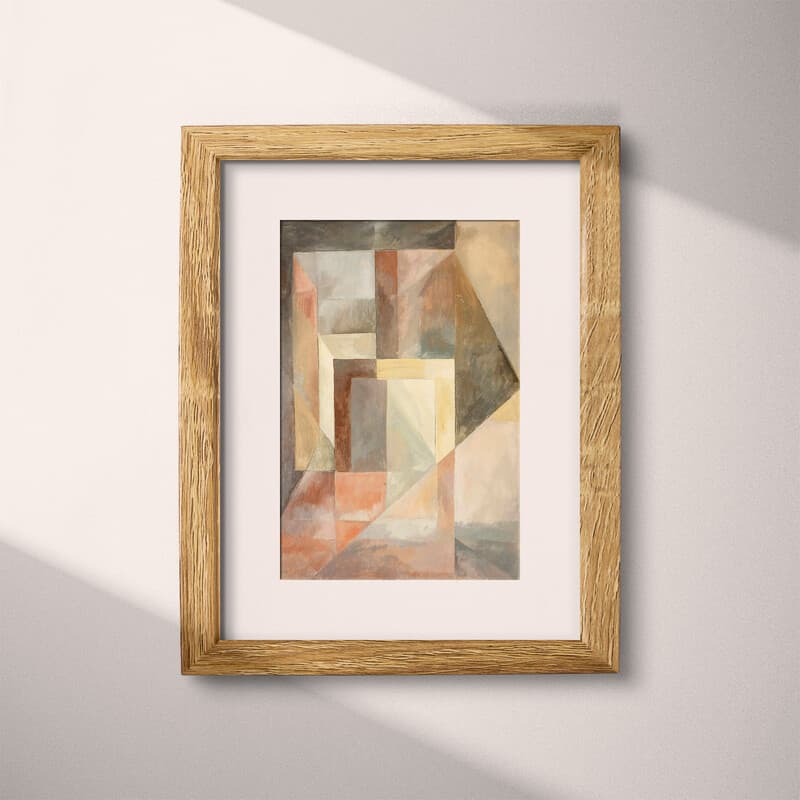 Matted frame view of An abstract impressionist oil painting, geometric shapes