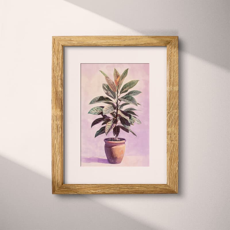 Matted frame view of A vintage pastel pencil illustration, a potted plant
