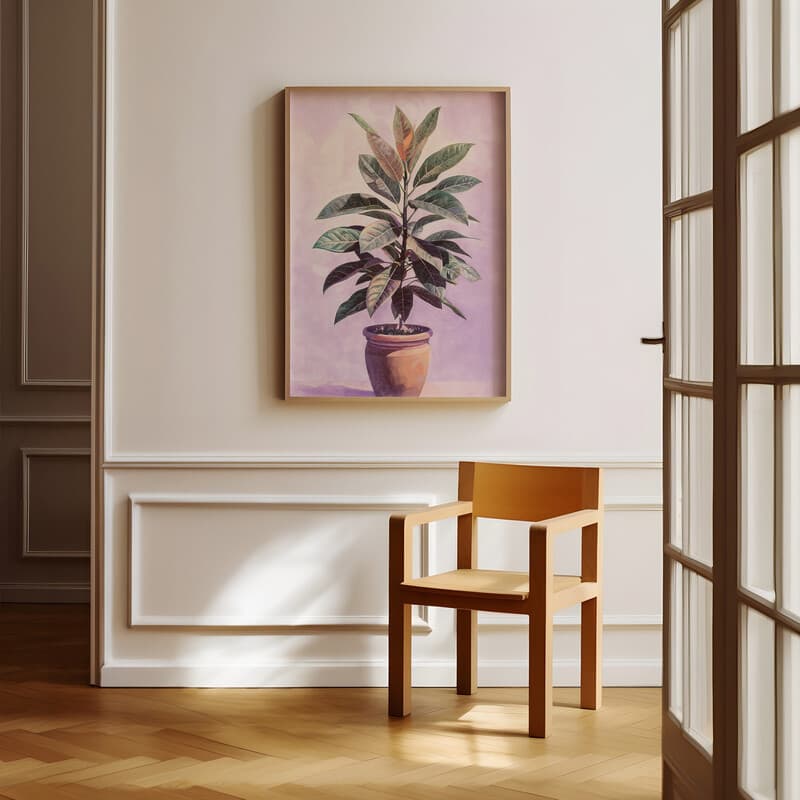 Room view with a full frame of A vintage pastel pencil illustration, a potted plant